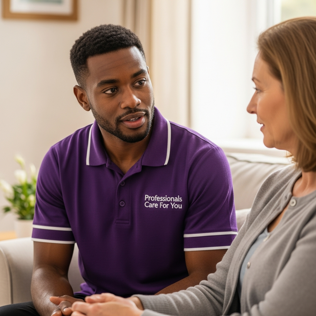 Black African female Professionals Care For You carer and a young East Asian woman with a learning disability enjoying coffee together in a Norfolk café — trusted mental health and LD care in King's Lynn